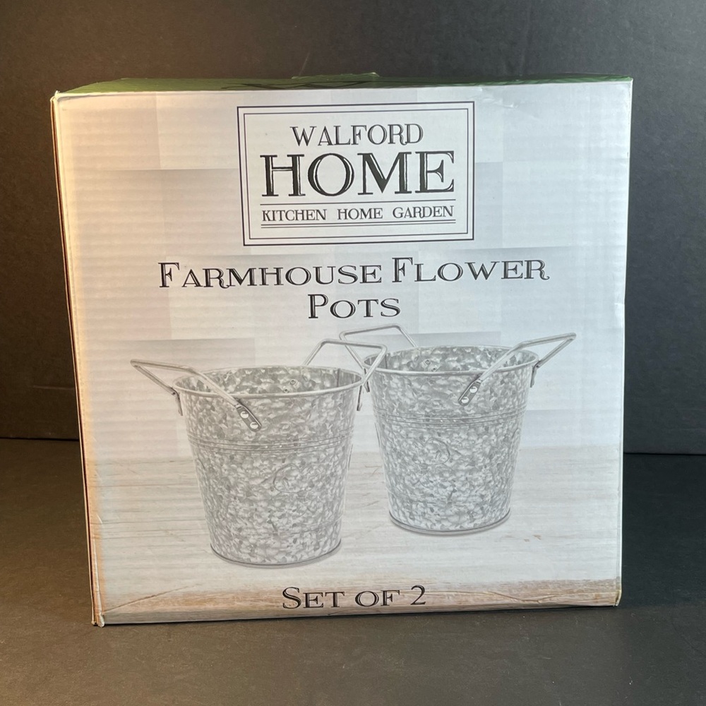 WH Walford Home Décor - Galvanized Metal Flower Pot Planters with Handles T56